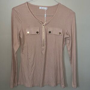 Oufeiya NWT Beige Long Sleeve Top with Gold Accents size M
